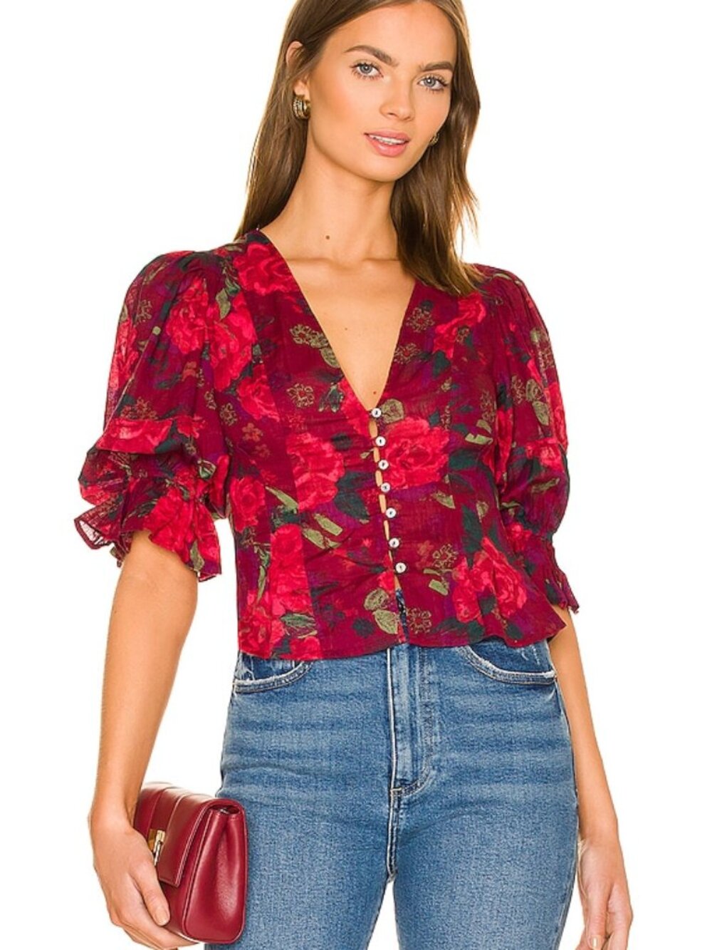 Free People I Found You Top Wine Floral XL